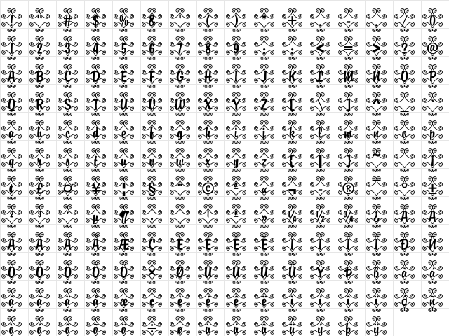 Brody46 Becker Regular  glyph index