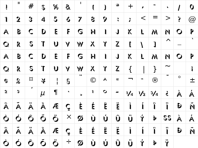 Umbra Regular  glyph index