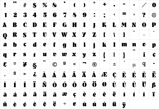 Nashville-Heavy Regular  glyph index