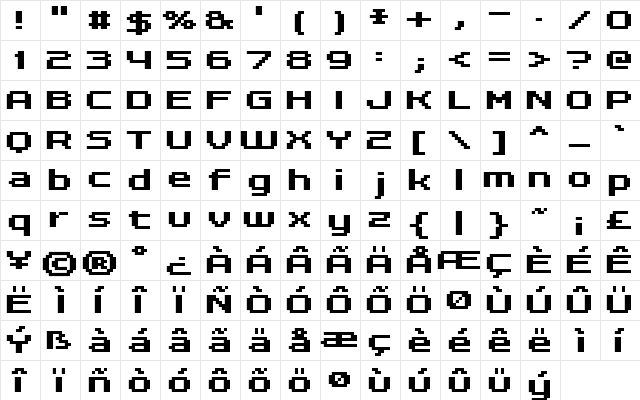 FFF Dreamer Bold Extended Regular  glyph index
