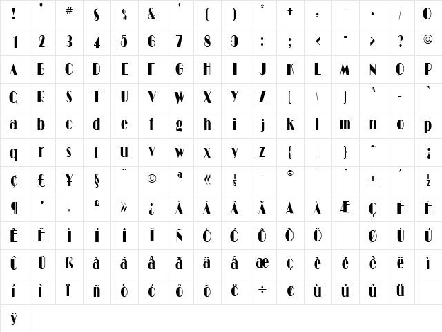 BarbeDisplayCondSSK Regular  glyph index