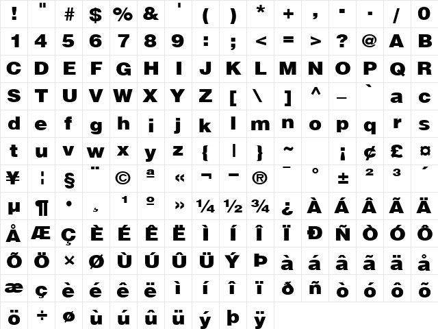 FireWalk36 Regular  glyph index