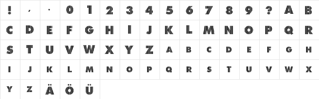 Shredded for you Regular  glyph index