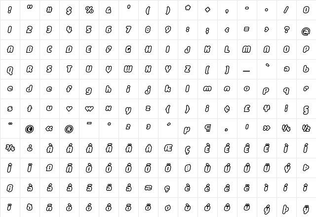 Luvbug Outline  glyph index
