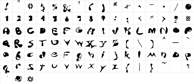 Spacey Regular  glyph index