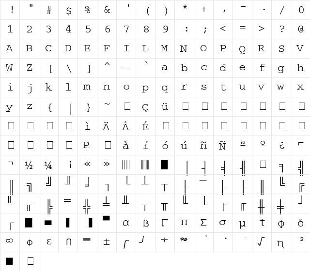 LotusLineDraw Regular  glyph index