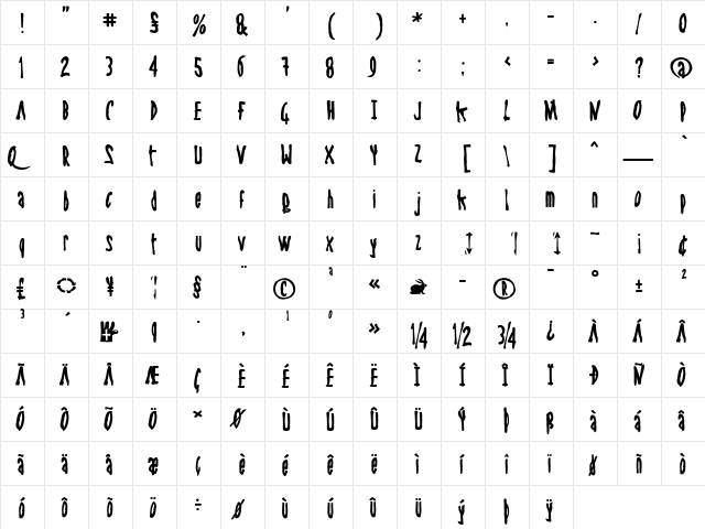 Steel Bold  glyph index