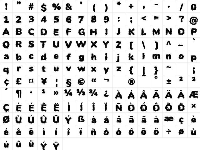 Halloween Nightmare Regular  glyph index