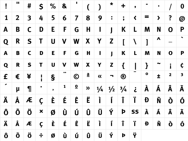 Meta Bold Lf Caps  glyph index