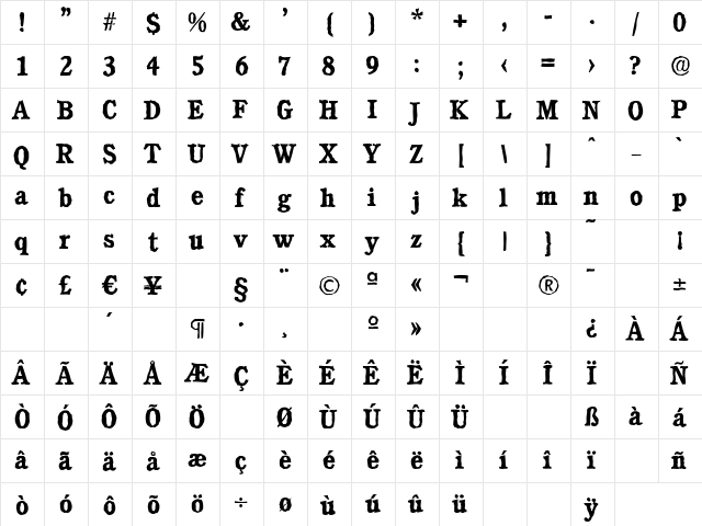 CalgaryAntique Bold  glyph index