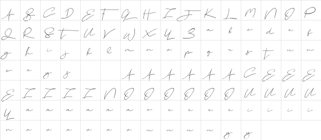 Angel Valley Demo Regular  glyph index
