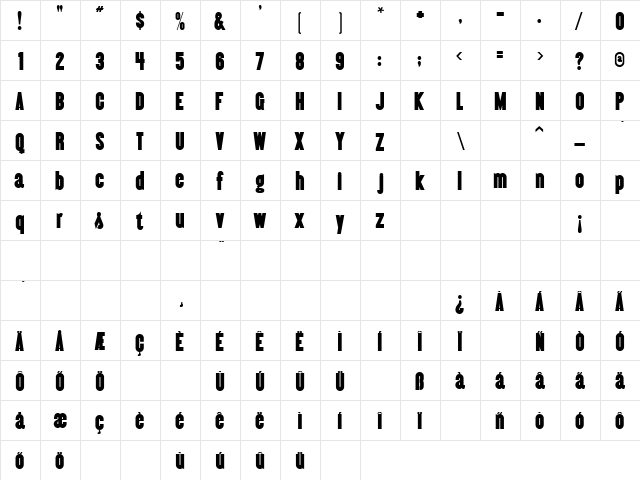 Almonte Regular  glyph index