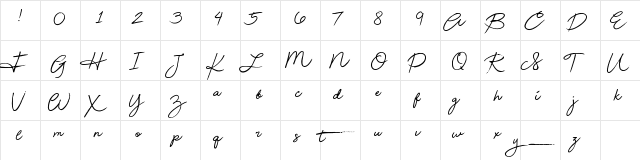 Beauty Regular  glyph index