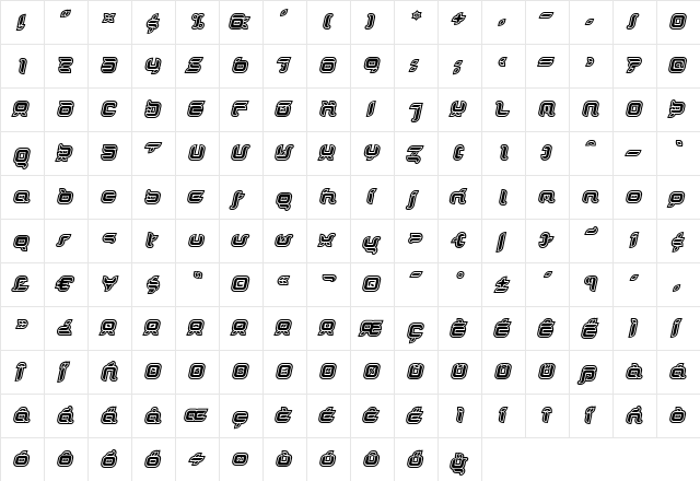 DorisOrangeOutlineItalic Medium  glyph index
