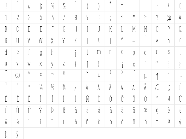 Oaxaque񡠔?all Tall Condensed  glyph index