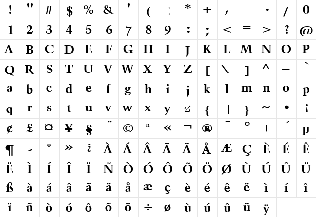 Horn Wide Bold  glyph index