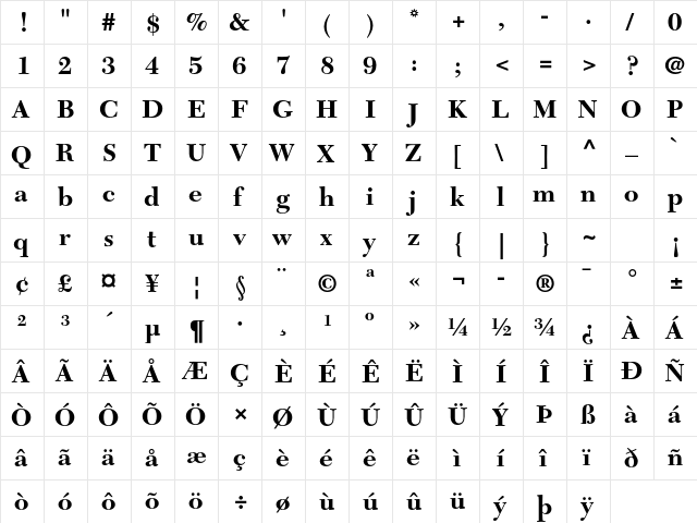 New Caledonia LT Std Bold  glyph index