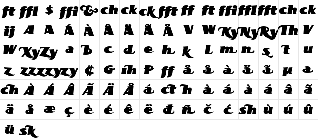 BottleKaps Profi ExpItalic Regular  glyph index