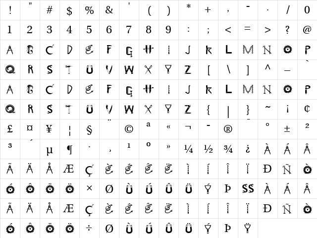 Toolbox Regular  glyph index
