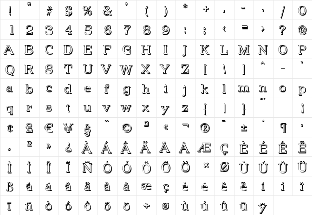 MartinBeckerShadow-Light Regular  glyph index
