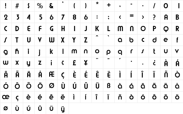 Graphics Regular  glyph index