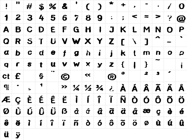 InkbleedExtended Regular  glyph index