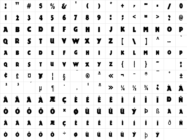 DinosauriaCondensed Normal  glyph index