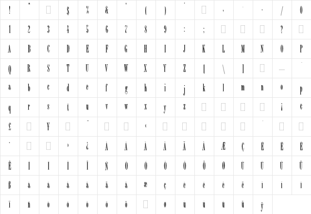 Bordeaux Display Plain  glyph index