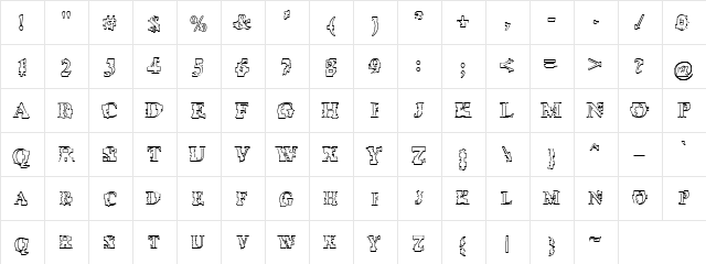 Psi Borgz Hollow Regular  glyph index