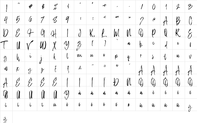 The Black Hat Regular  glyph index