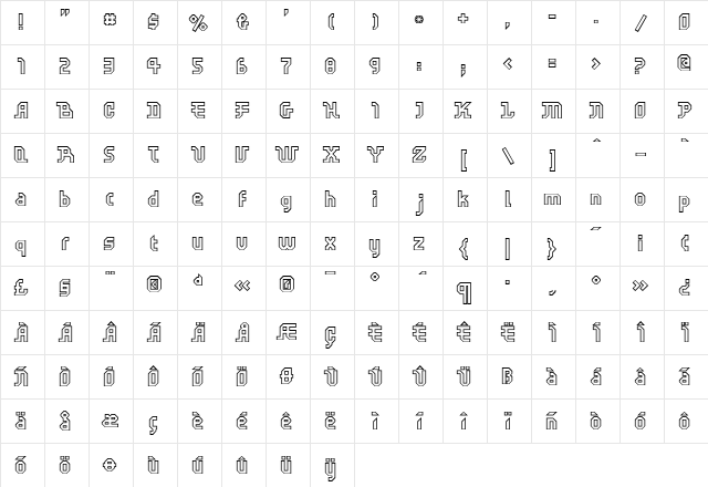 FFScratchOutline Regular  glyph index