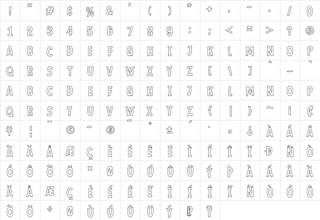 Mindflyers Outline Regular  glyph index