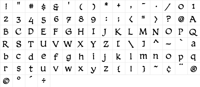 CCDreamlandLower Regular  glyph index