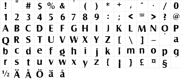 LHF Hensler Regular  glyph index