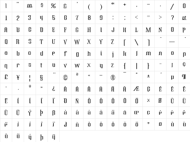 Malaise Regular  glyph index