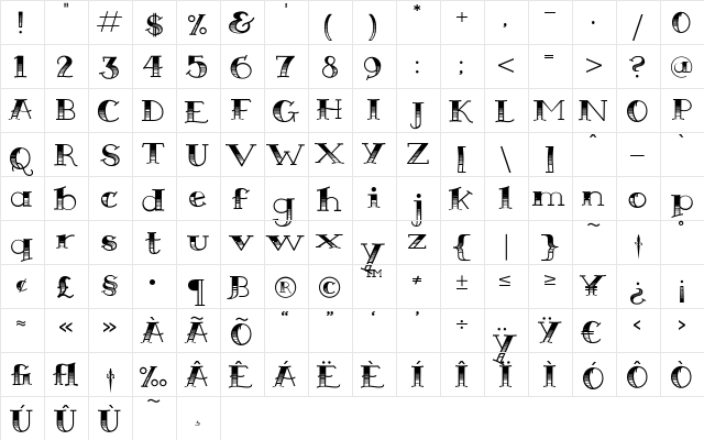 Sailor Gothic Bold  glyph index