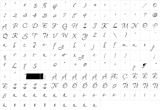 MoonDanceTwo Regular  glyph index