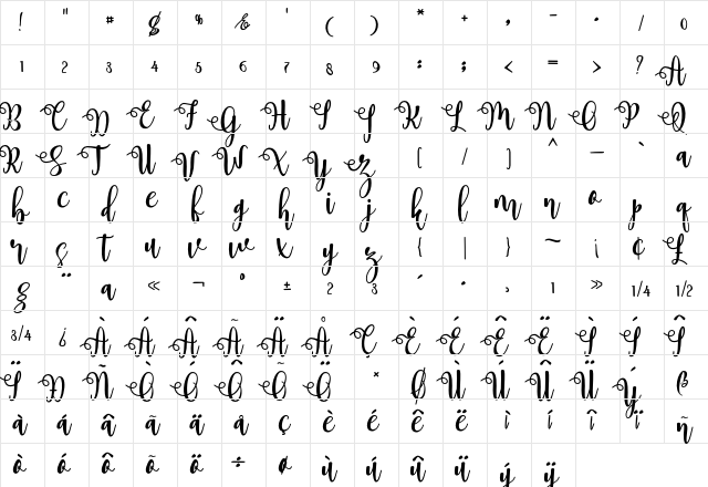 myhope Regular  glyph index
