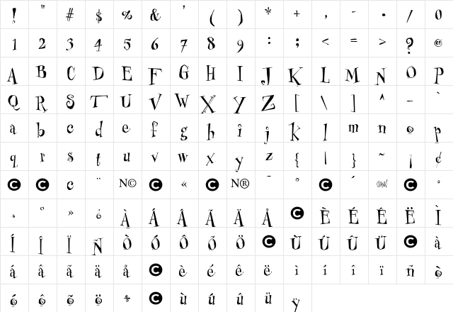 Mister Frisky  glyph index