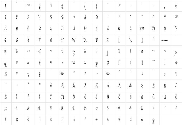 Freakshow-ScaryA Regular  glyph index