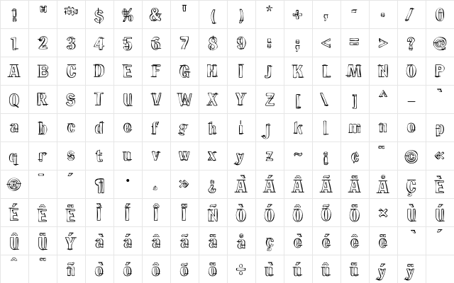 BigFella Regular  glyph index