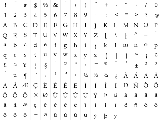 Administer AT Book Regular  glyph index