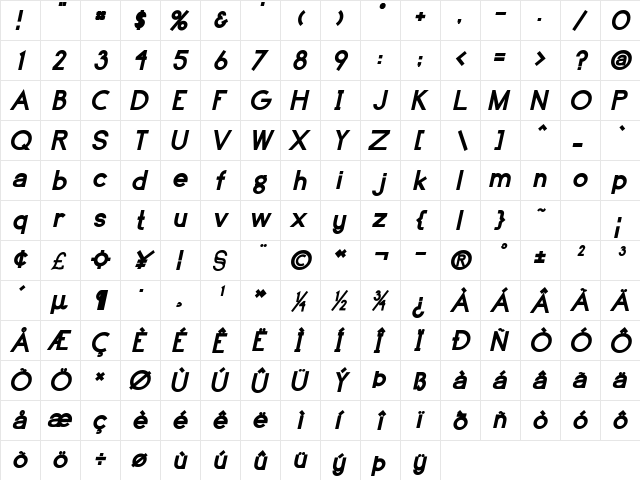 CobellSSK BoldItalic  glyph index