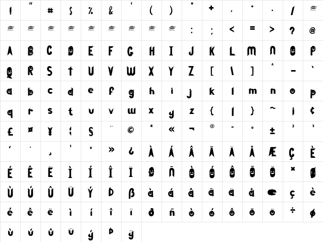 Pumpkin Face Display Regular  glyph index