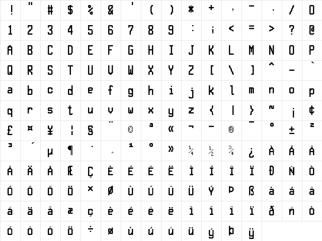 16x8Pxl_Mono Regular  glyph index