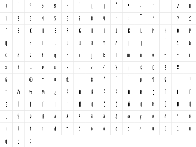 Modula Regular  glyph index