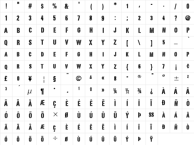 Portago ITC Regular  glyph index