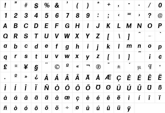 Formula-DemiBoldIta Regular  glyph index