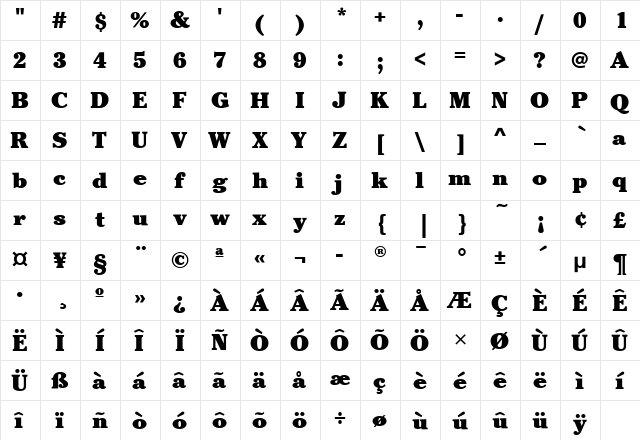 CheltenhamBookITC Ultra  glyph index