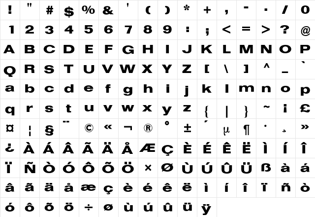 Folio BQ Regular  glyph index